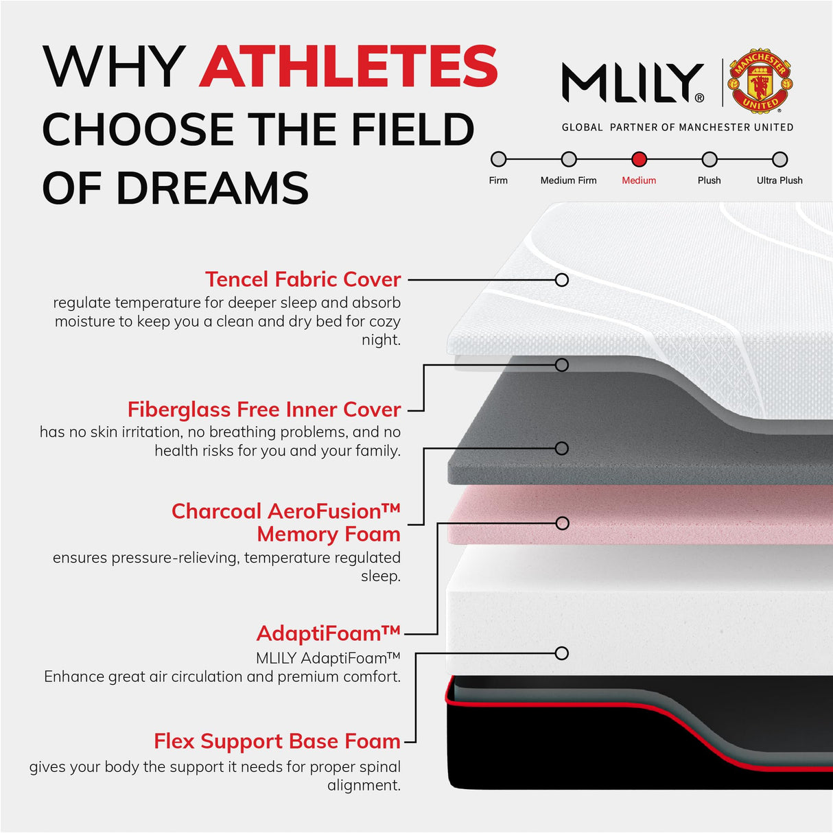 MLILY Queen Size Mattress Bed Mattress, Manchester United 12 Inch Memory Foam Mattress, Cool Sleep & Pressure Relief, Made in USA, White