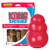 KONG Classic Toy & Ziggies Treats Combo Pack - Durable Chew Toy for Dogs - with Ziggies Chicken-Flavored Treats - Dog Accessories for Fun & Health - for Small Dogs