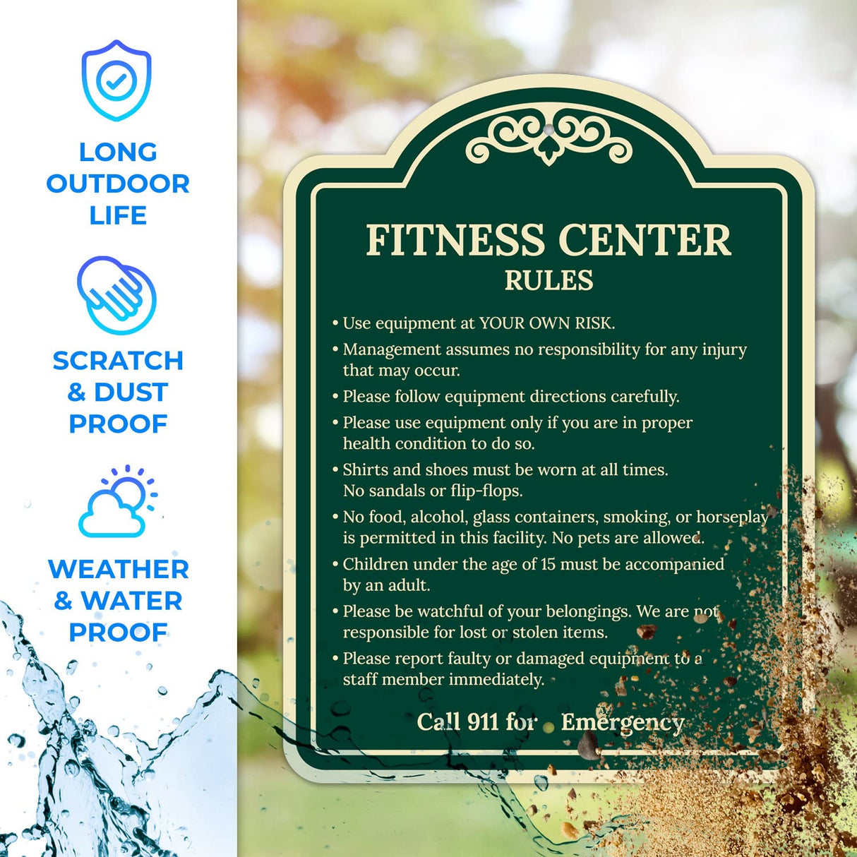 Sigo Signs, Fitness Center Rules Use Equipment at Your Own Risk Décor Sign, Green Light, 12x18 Inches, ACM, Fade Resistant, Made in USA