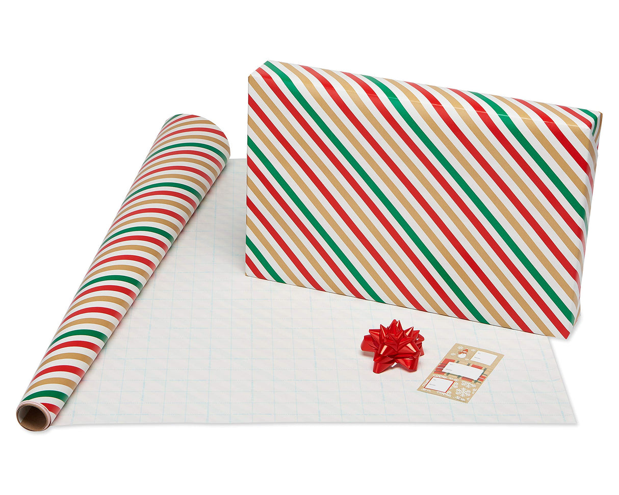 American Greetings 120 sq. ft. Christmas Wrapping Paper Set, Tan, Plaid, Snowman and Christmas Text (4 Rolls 30 in. x 12 ft., 7 Bows, 30 Gift Tags)