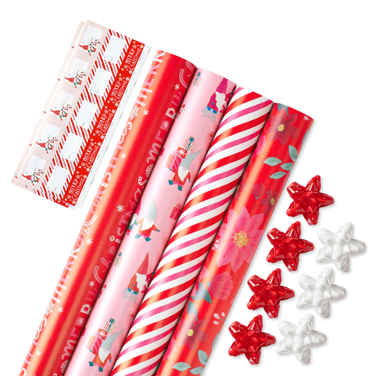 American Greetings 120 sq. ft. Pink Christmas Wrapping Paper Set, Red and Pink (4 Rolls 30 in. x 12 ft., 7 Bows, 30 Gift Tags)