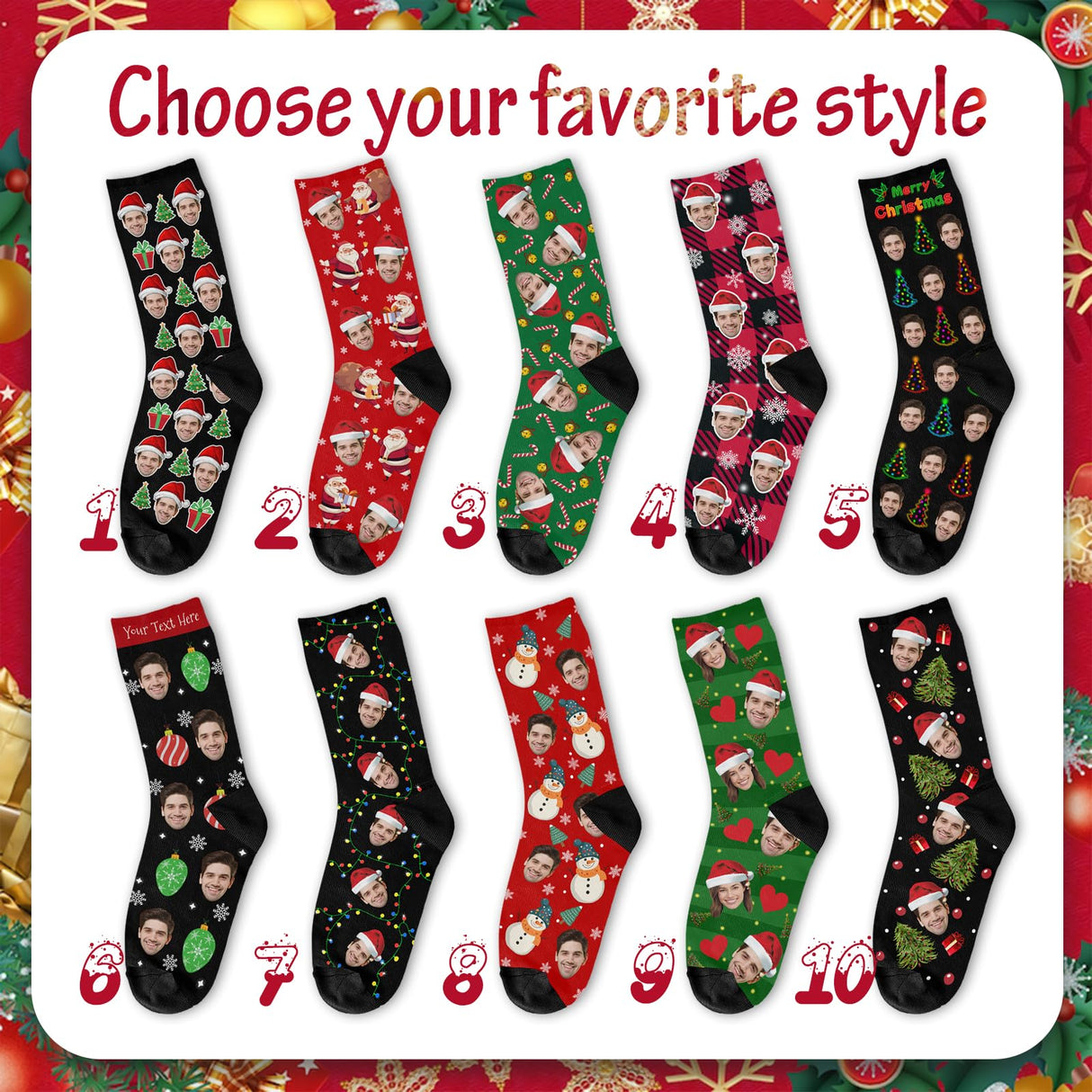 Custom Face Socks with Photo Novelty Crew Socks, Personalized Red Hearts Unisex Crew Sock Gifts for Men Women Made in USA