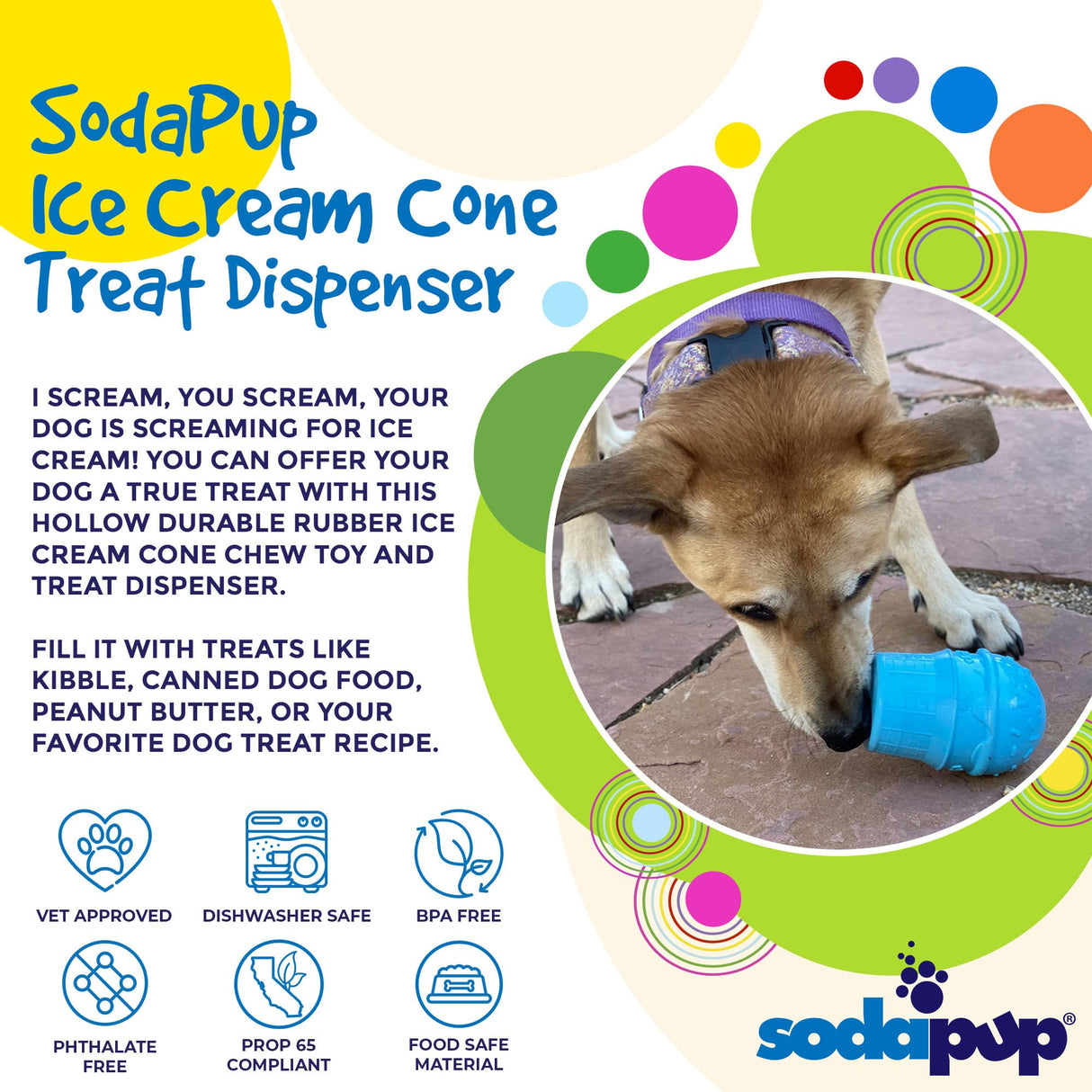 SodaPup Honey Pot – Durable Dog Treat Dispenser & Enrichment Toy Made in USA from Non-Toxic, Pet Safe, Food Safe Natural Rubber Material for Mental Stimulation, Problem Chewing, Calming Nerves, & More