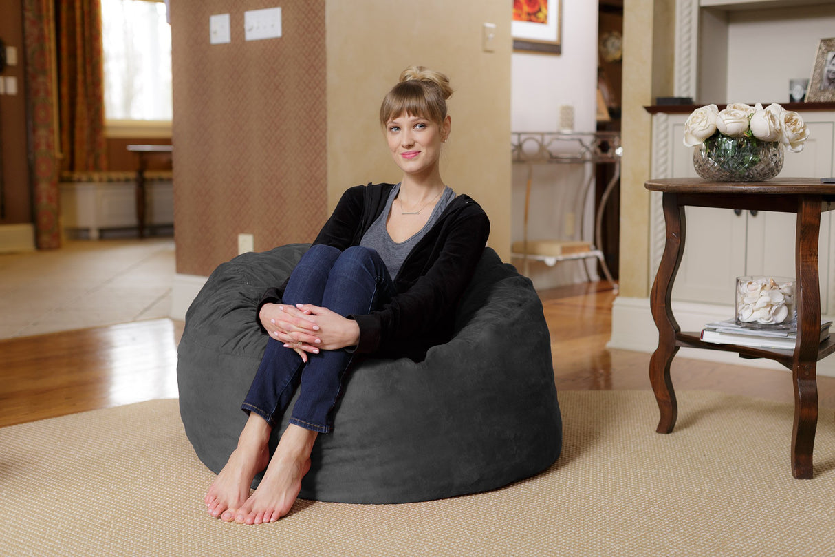 Chill Sack - Bean Bags 3-Feet Memory Foam Bean Bag Chair, Black Micro Suede