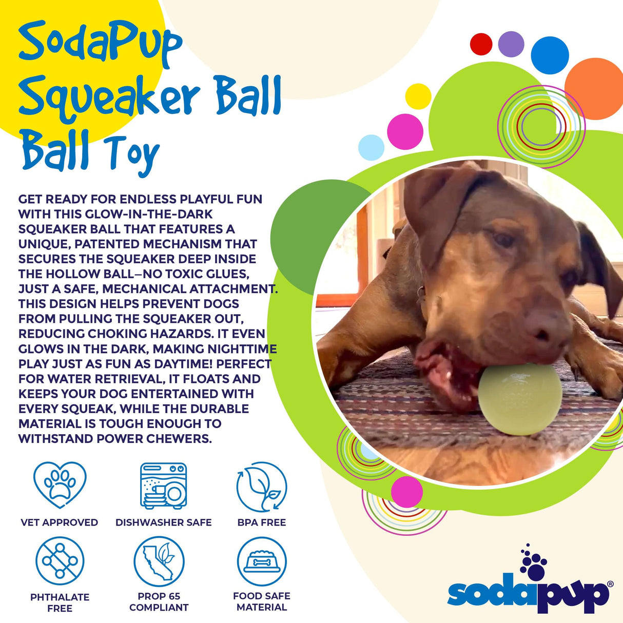 SodaPup USA-K9 Stars & Stripes – Durable Dog Ball Toy & Chew Toy Made in USA from Non-Toxic, Pet-Safe, Food Safe Natural Rubber for Bonding, Mental & Physical Exercise, Problem Chewing, Calming & More