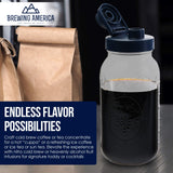 Brewing America Mason Jar Cold Brew Coffee Maker Infuser: Made in USA Wide Mouth Mason Jar with Screw Top Pour and Drinking Lid, Stainless Steel Filter - Coffee, Tea, Alcohol - 2 Quart 64 oz Blue Lid