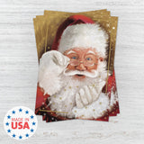 Masterpiece Sparkling Santa Christmas Cards / 16 Festive Holiday Cards Set With White Envelopes / 5 5/8" x 7 7/8" Winter Gold Foil Greeting Cards With Inside Verse/Made In The USA
