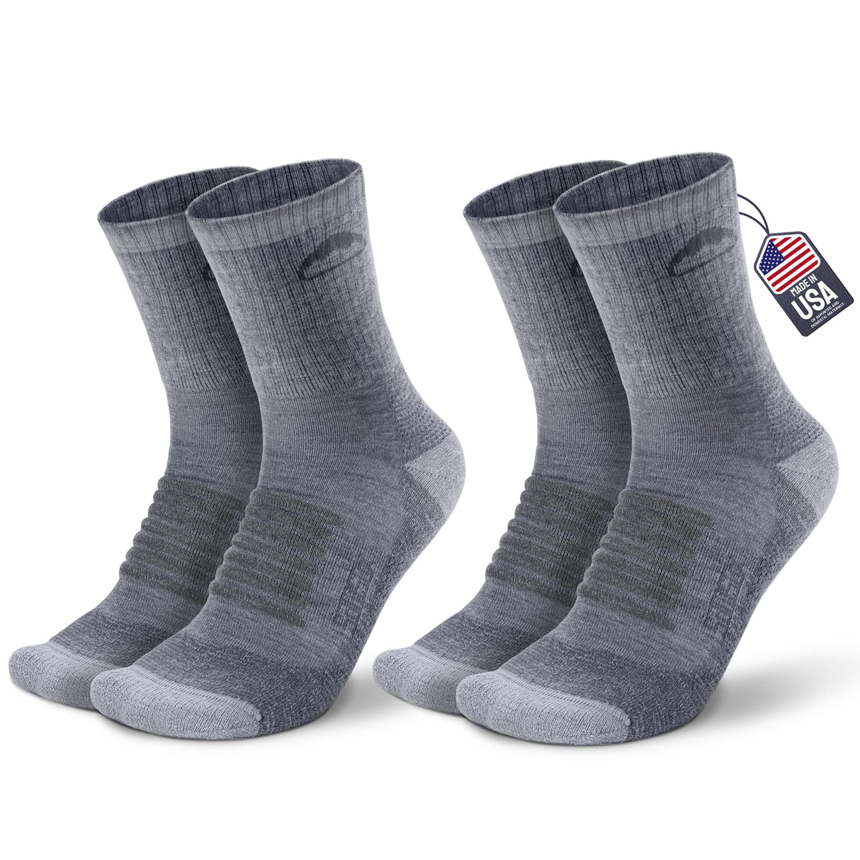 SAMSOX 2 Pack Merino Wool Hiking Socks, Made in USA, Moisture Wicking Cushion Socks for Men & Women (Charleston Micro Crew)