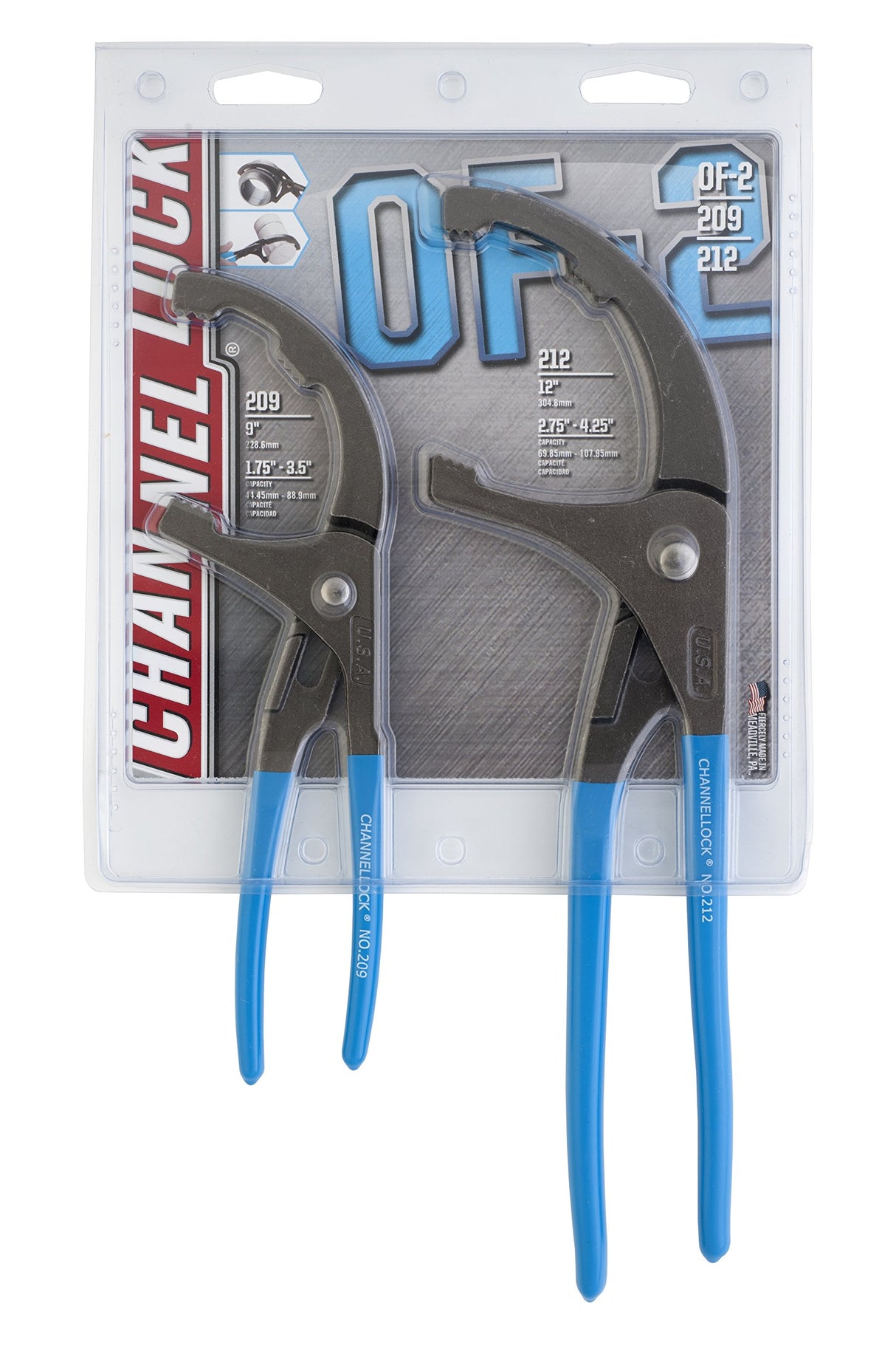 CHANNELLOCK 209 9-inch Oil Filter/PVC Pliers | Made in USA | 1.75 to 3-inch Jaw Capacity | Forged High Carbon Steel | Ideal for Engine Oil Filters, Conduit, and Fittings