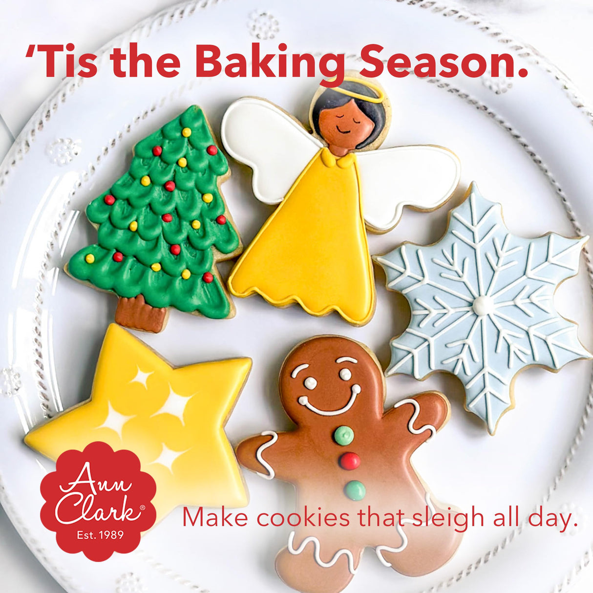 Faces of Christmas Cookie Cutters 3-Pc. Set Made in USA by Ann Clark, Santa Face, Reindeer Face, Snowman Face