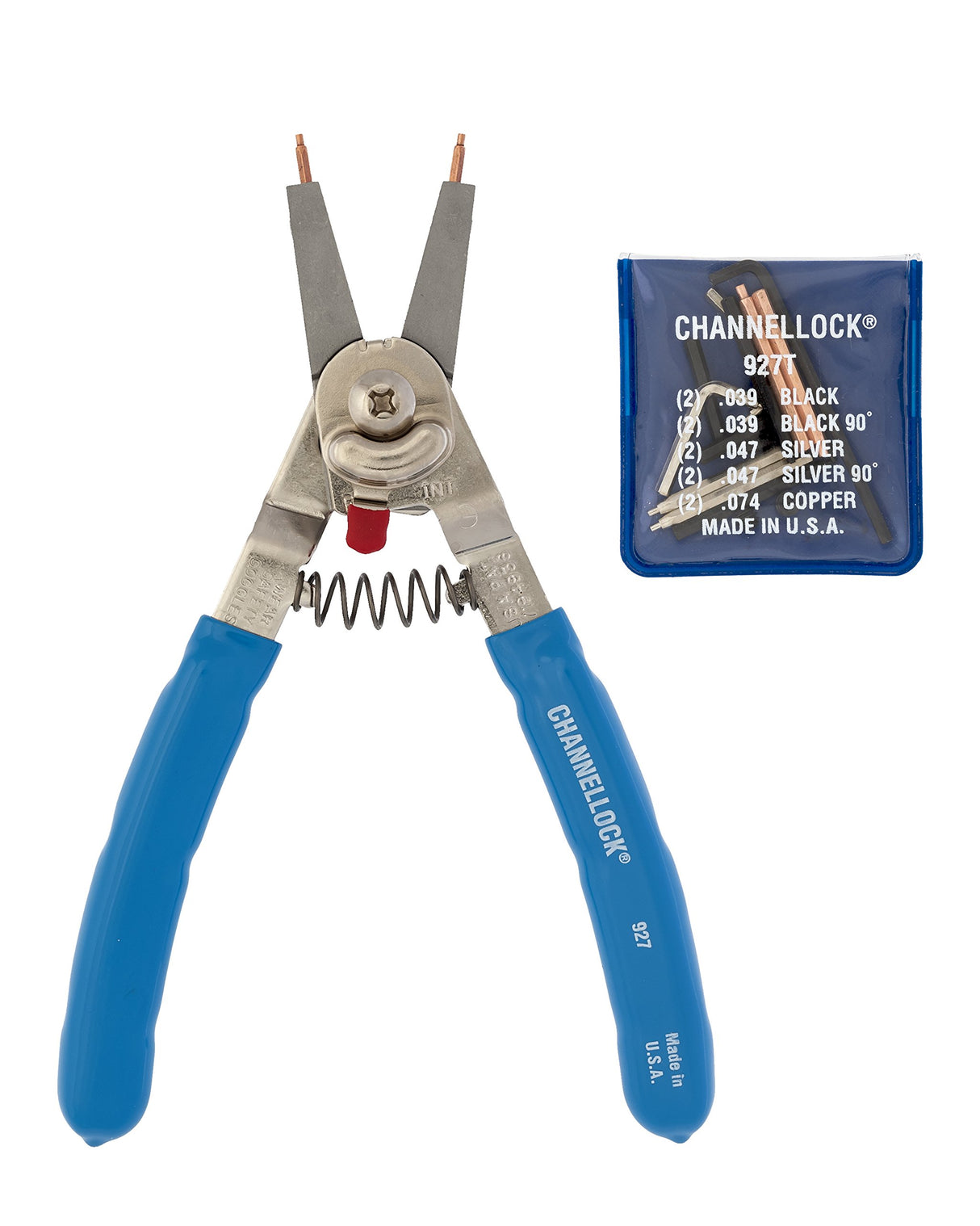 Channellock 927 8-Inch Snap Ring Plier | Precision Circlip Retaining Ring Pliers | Includes 5 Pairs of Interchangeable Tips | Made in the USA