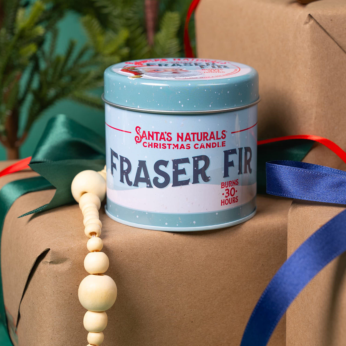 Santa's Naturals Fraser Fir Christmas Candle (9oz) | Authentic Pine Scent | Christmas Gift | Burns 30+ Hours | Made in USA | Soy and Beeswax Blend with Essential Oils | Holiday Candle