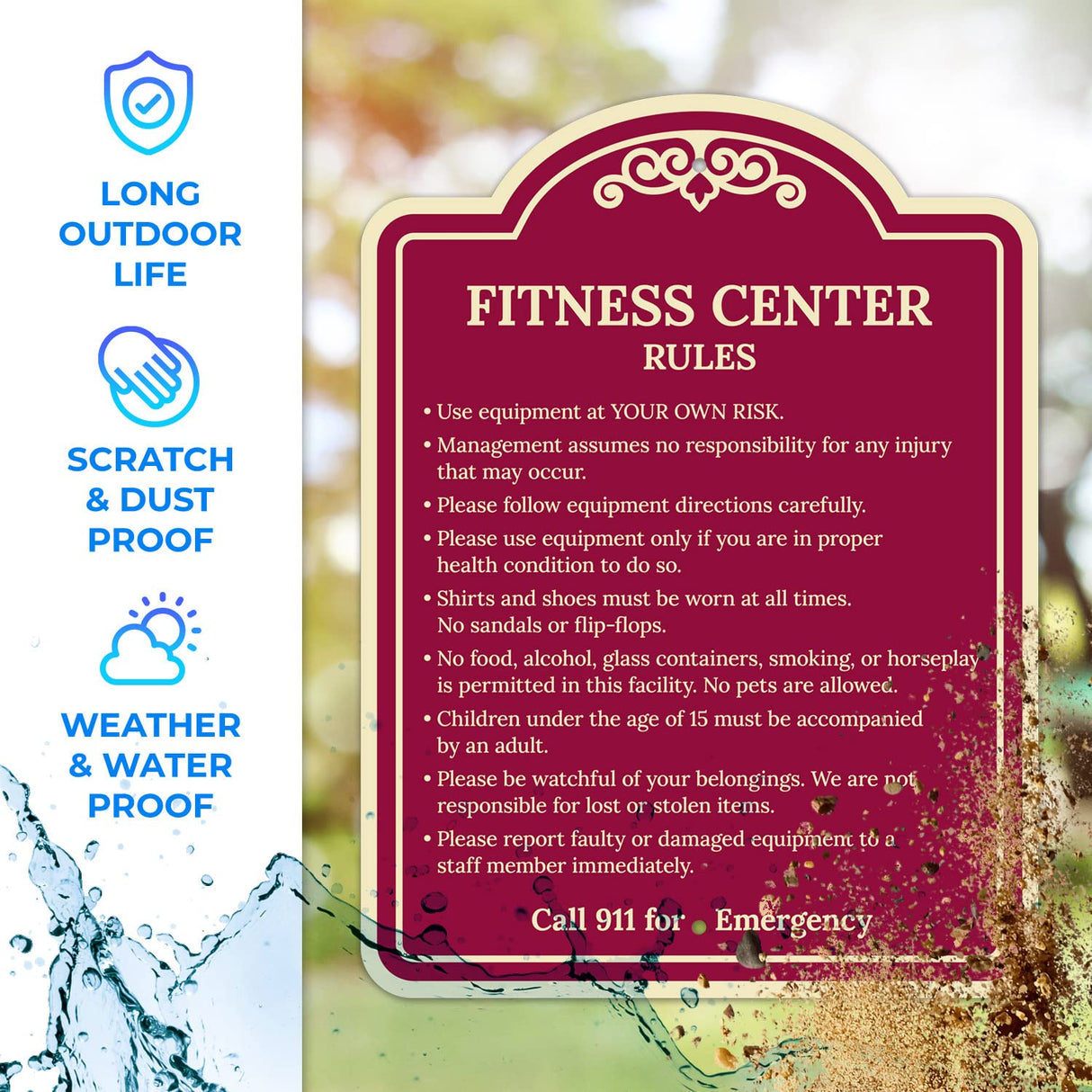 Sigo Signs, Fitness Center Rules Use Equipment at Your Own Risk Décor Sign, Green Light, 12x18 Inches, ACM, Fade Resistant, Made in USA