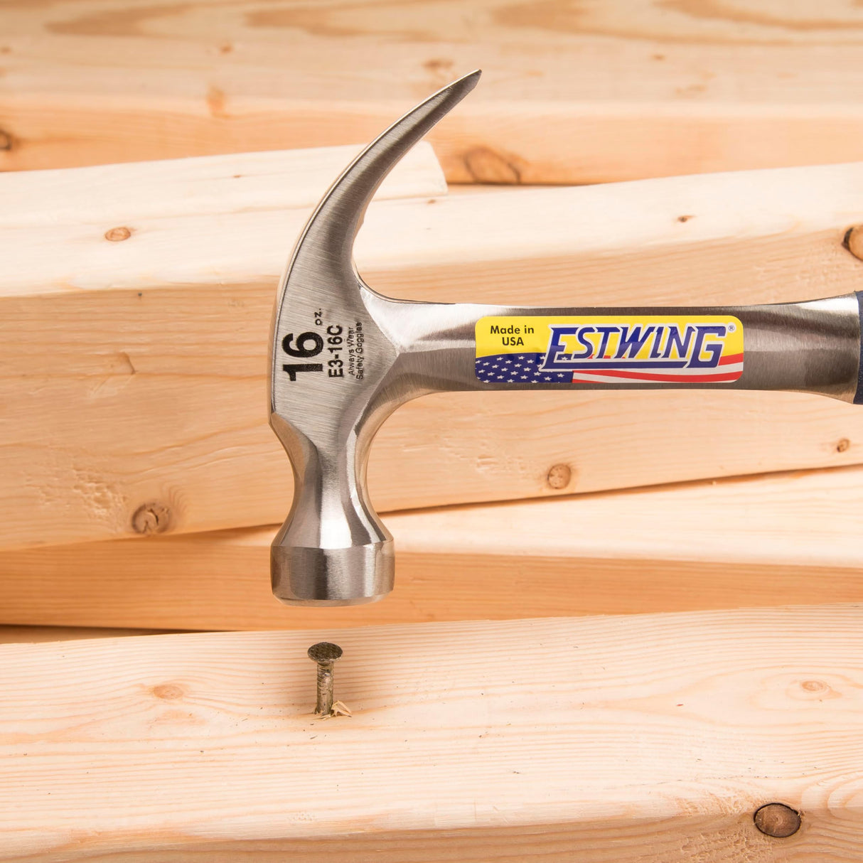 ESTWING Hammer - 12 oz Curved Claw with Smooth Face & Shock Reduction Grip - E3-12C