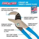 CHANNELLOCK 428 Straight Jaw Tongue & Groove Pliers, 8-inch | 1-1/2-inch Jaw Capacity | 4 Adjustments | SAFE-T-STOP feature prevents finger pinch | Forged High-Carbon U.S. Steel | Made in USA, Polished Steel