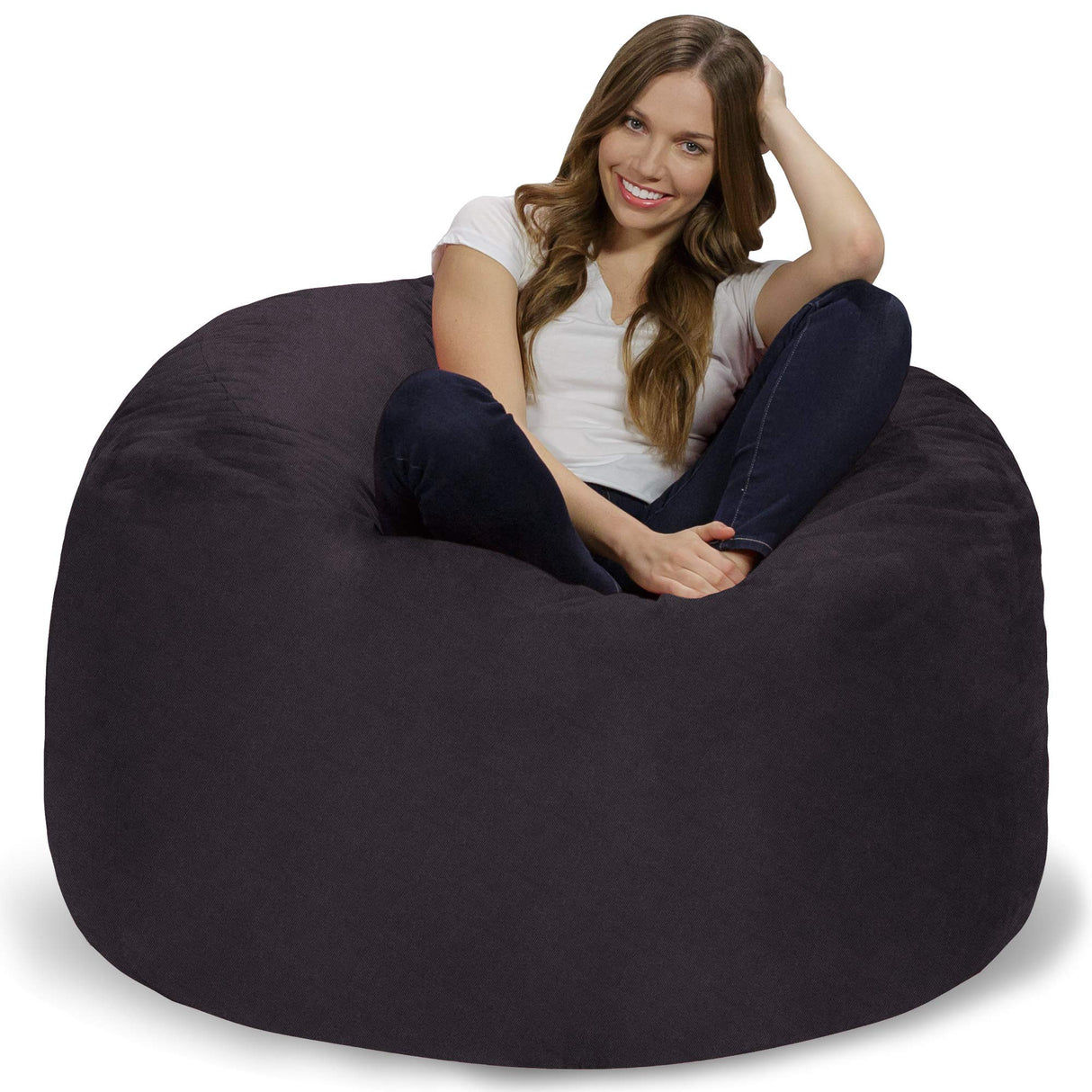 Chill Sack Bean Bag Chair: Giant 4' Memory Foam Furniture Bean Bag - Big Sofa with Soft Micro Fiber Cover - Black