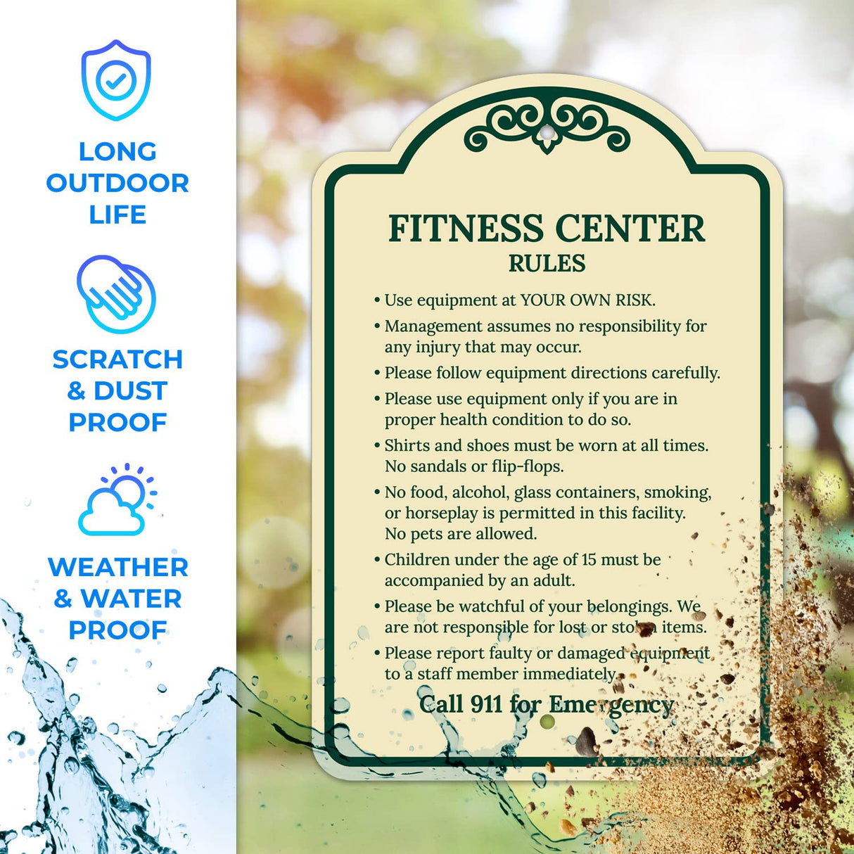 Sigo Signs, Fitness Center Rules Use Equipment at Your Own Risk Décor Sign, Green Light, 12x18 Inches, ACM, Fade Resistant, Made in USA