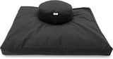 Bean's ZAFU + ZABUTON Meditation Set - Round Buckwheat Filled ZAFU Pillow + Large Cotton Filled ZABUTON Floor Pad - Black Cotton Canvas - Traditional Tibetan Zen Mindfulness Seat Kit - Made in USA