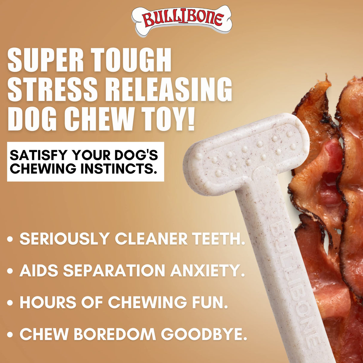 Bullibone Nylon Dog Chew Toy Nylon Bone - Improves Dental Hygiene, Easy to Grip Bottom, and Permeated with Flavor (Bacon, Large - 2 Pack)