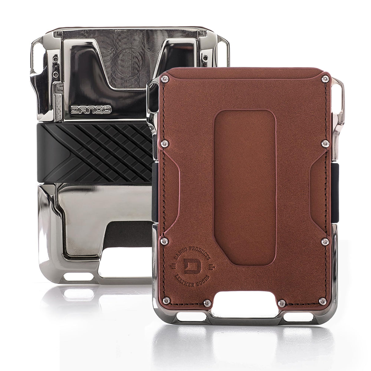 Dango Slim Minimalist Wallet for Men - RFID Blocking - Nickel Plated, Whiskey Brown/Polished Nickel