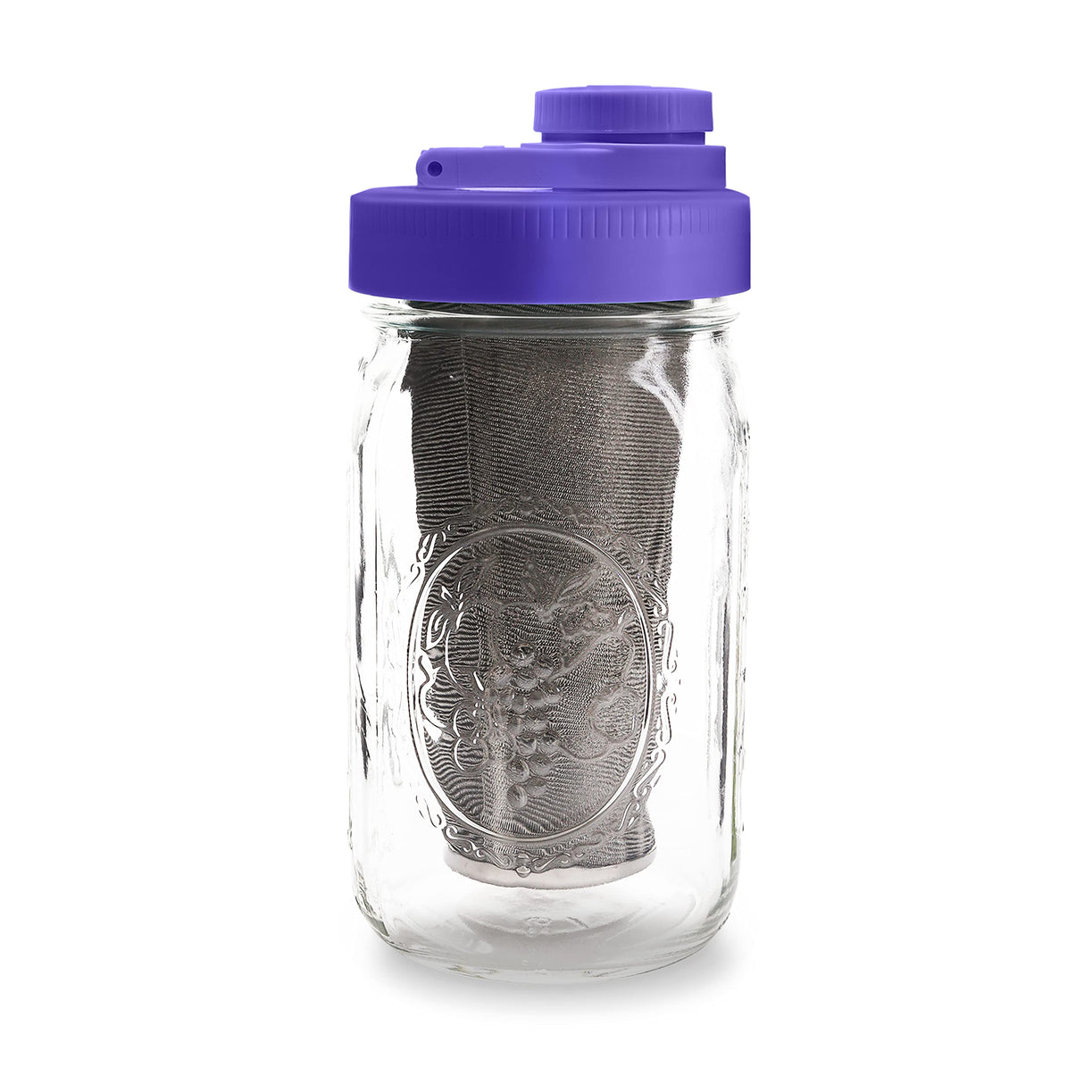 Brewing America Mason Jar Cold Brew Coffee Maker Infuser: Made in USA Wide Mouth Mason Jar with Screw Top Pour and Drinking Lid, Stainless Steel Filter - Coffee, Tea, Alcohol - 2 Quart 64 oz Blue Lid