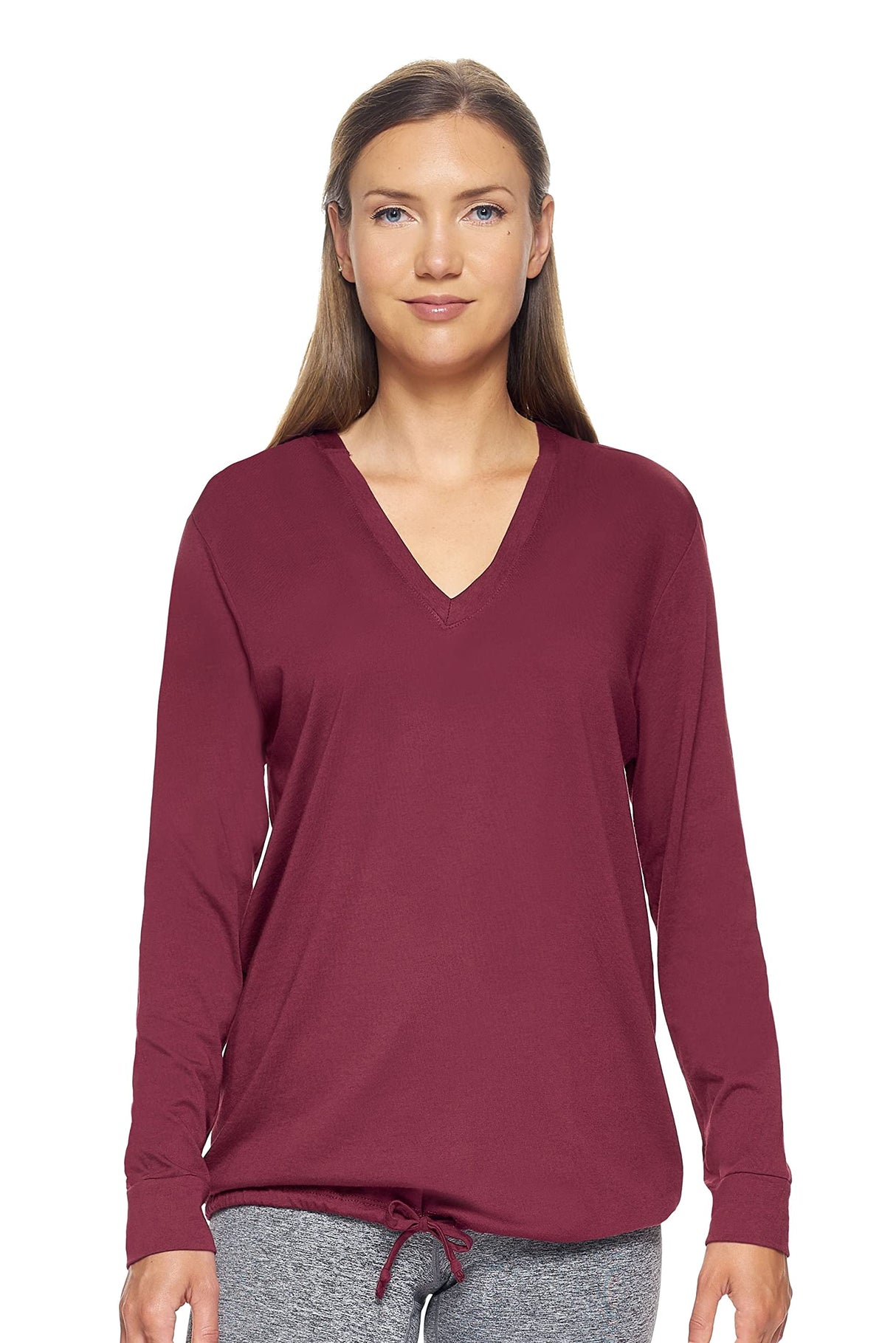 Expert Brand USA-Made Women's Lenzing Modal Soft Casual MoCA V-Neck Cinch Plant-Based Hoodie