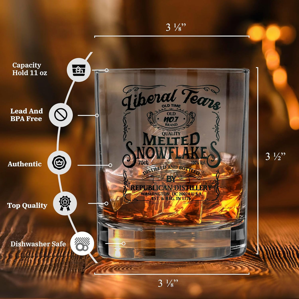 Liberal Tears Melted Snowflake Label Whiskey Glass | Republican Distillery Est. 1776 | Conservative Gifts For Men | Retirement Gifts for Old Men | Liberal Tears Wine Glass (11 oz)