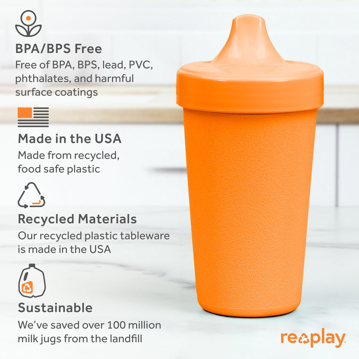 Re-Play Made in USA 10 Oz. Sippy Cups for Toddlers, Pack of 4 - Reusable Spill Proof Cups for Kids, Dishwasher/Microwave Safe - Hard Spout Sippy Cups for Toddlers 3.13" x 6.25", Desert Roses