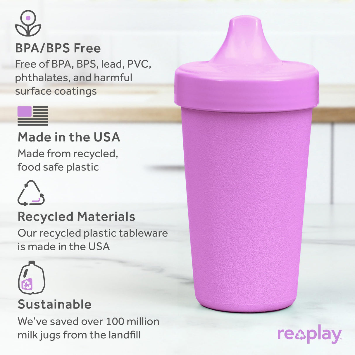 Re-Play Made in USA 10 Oz. Sippy Cups for Toddlers, Pack of 4 - Reusable Spill Proof Cups for Kids, Dishwasher/Microwave Safe - Hard Spout Sippy Cups for Toddlers 3.13" x 6.25", Desert Roses