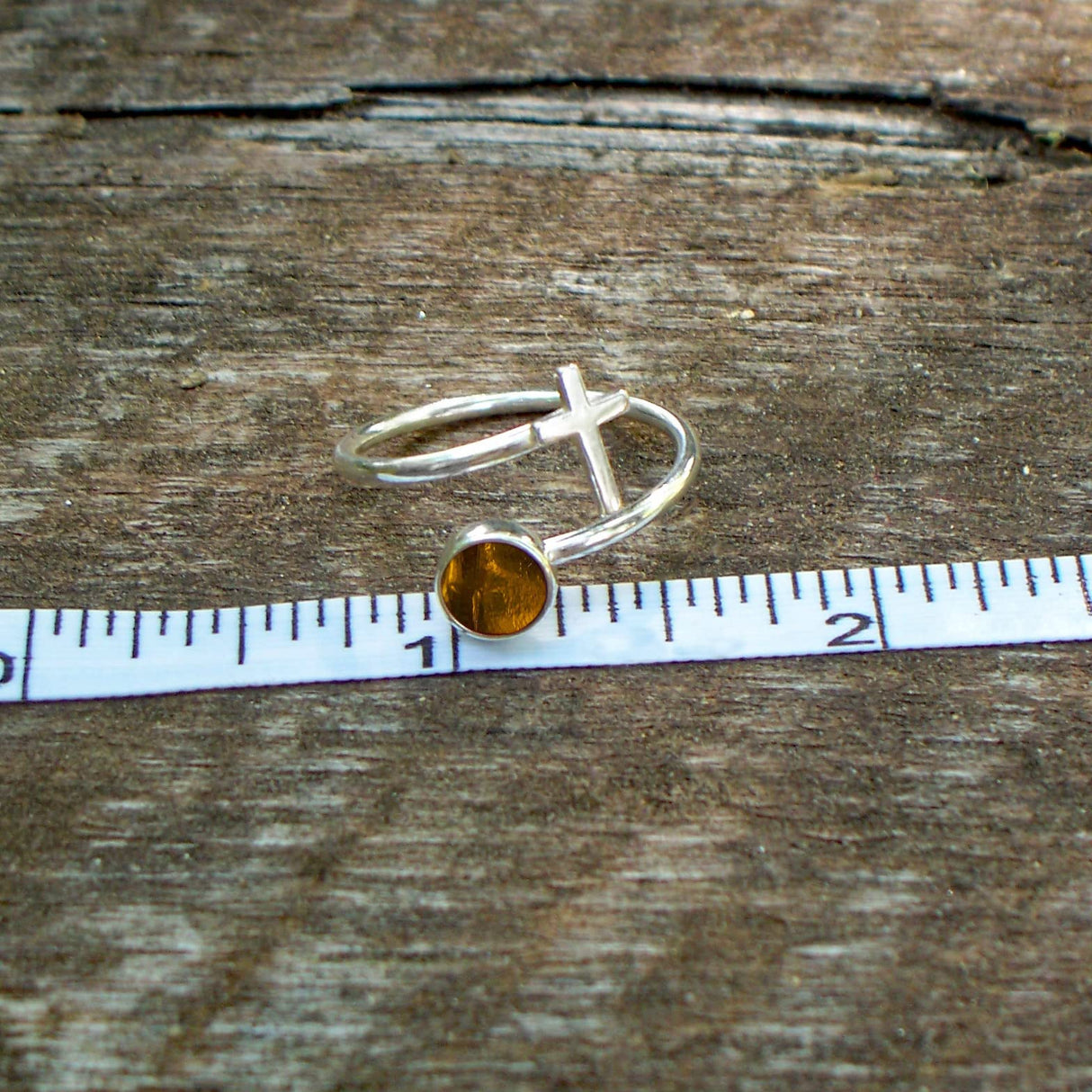 Recycled Antique Bottles and Glassware Sterling Silver At The Cross Adjustable Ring (Aqua Vintage Mason Jar)