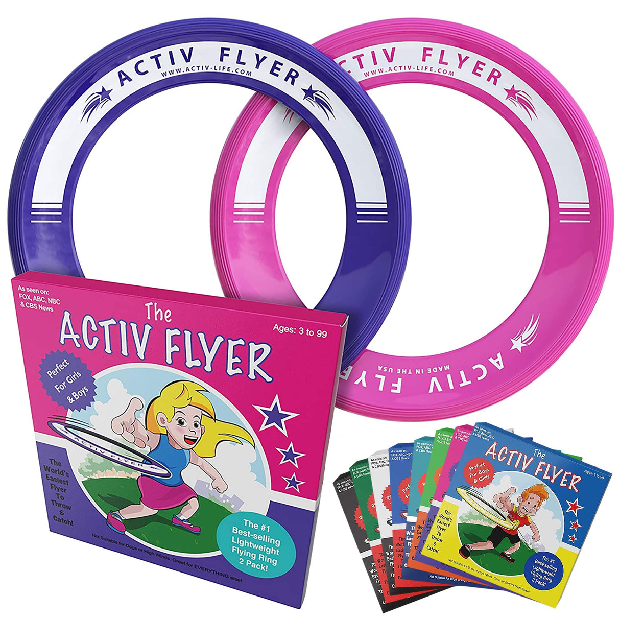 Activ Life Kid’s Flying Rings [2 Pack] They Fly Straight & Don’t Hurt! 80% Lighter Than Standard Frisbees - Replace Screen Time with Healthy Family Fun - Get Outside & Play! Proudly Made in The USA