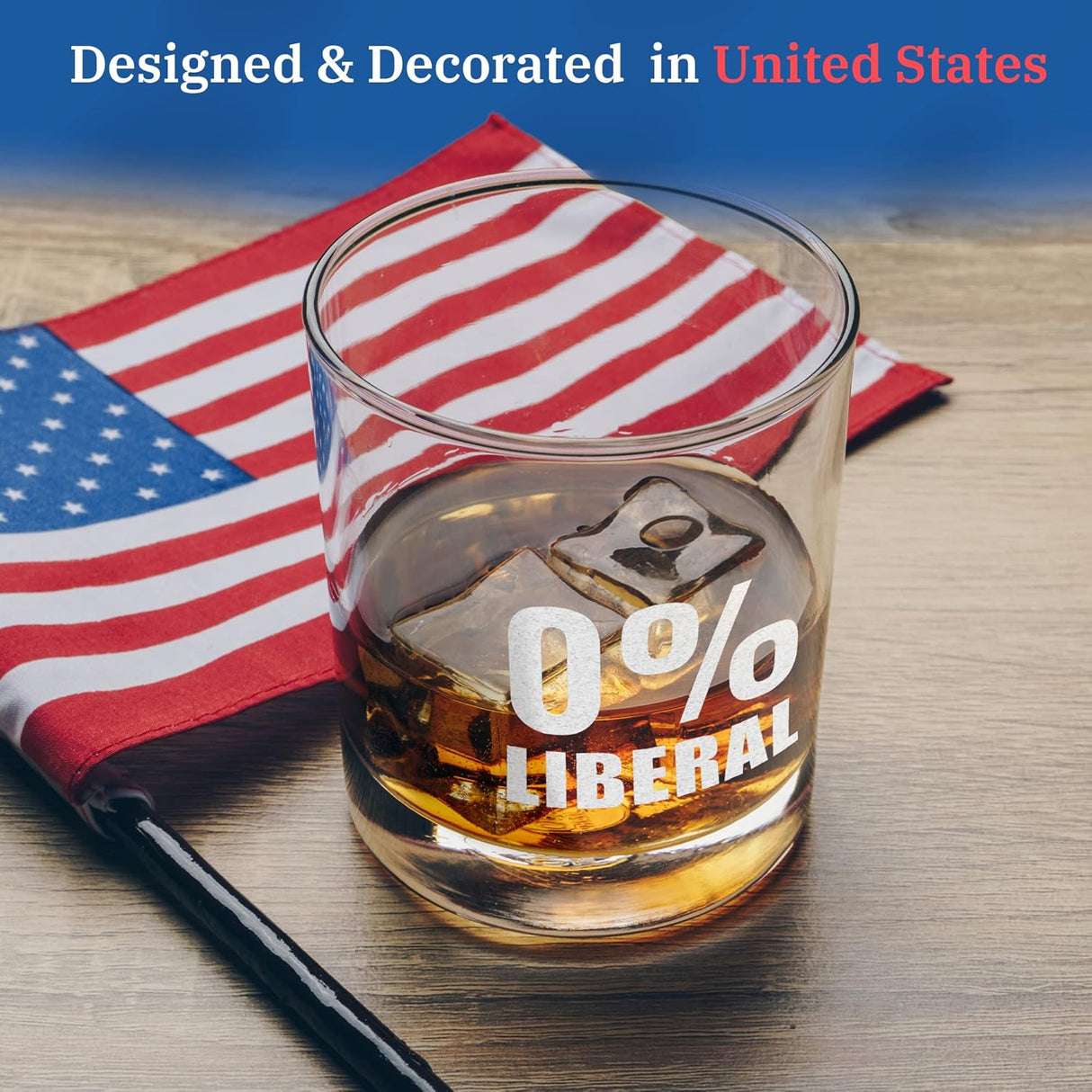 0% Liberal | Republican Trump Glass | 11 oz Bourbon Whiskey Rock Glass | Old Fashioned Whiskey Tasting Glasses For Men | Retirement Gifts For Men | Made In USA