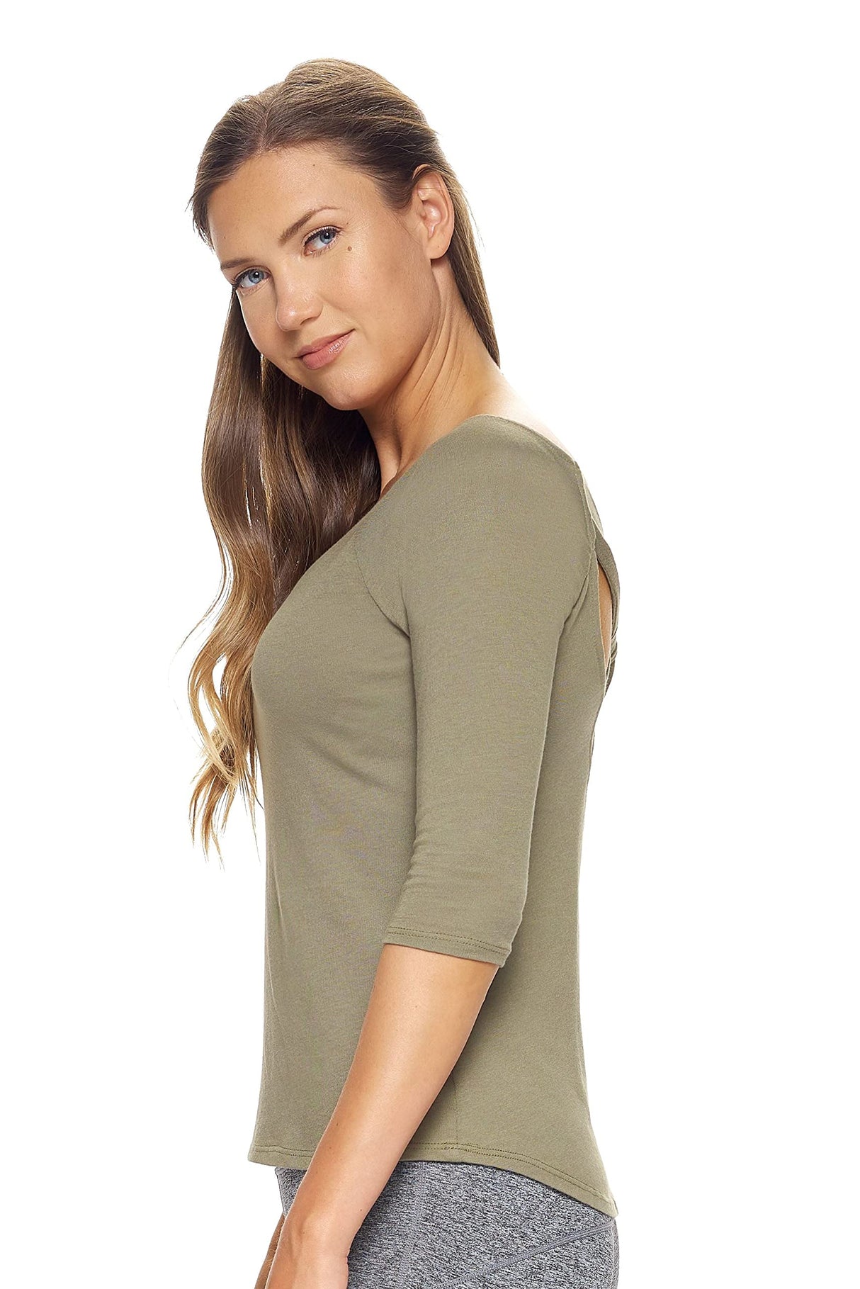 Expert Brand USA-Made Women's MoCA Cotton Blend 3/4 Sleeve Cross Back Shirt