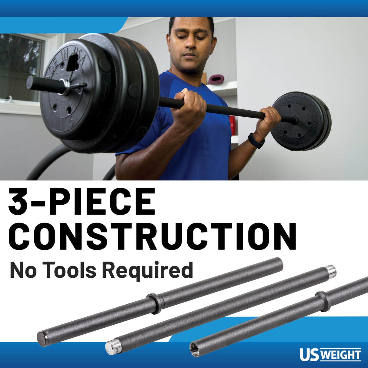 US Weight Barbell Set for home gym workout - Made in USA, Essential Home Gym Equipment for Strength Training