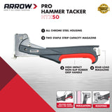 Arrow HTX50 Professional Heavy Duty Hammer Tacker, Manual Stapler for Construction and Insulation, Ergonomic Grip Handle, Dual-Capacity Rear-Load Magazine, Fits 5/16”, 3/8", or 1/2" Staples , Grey