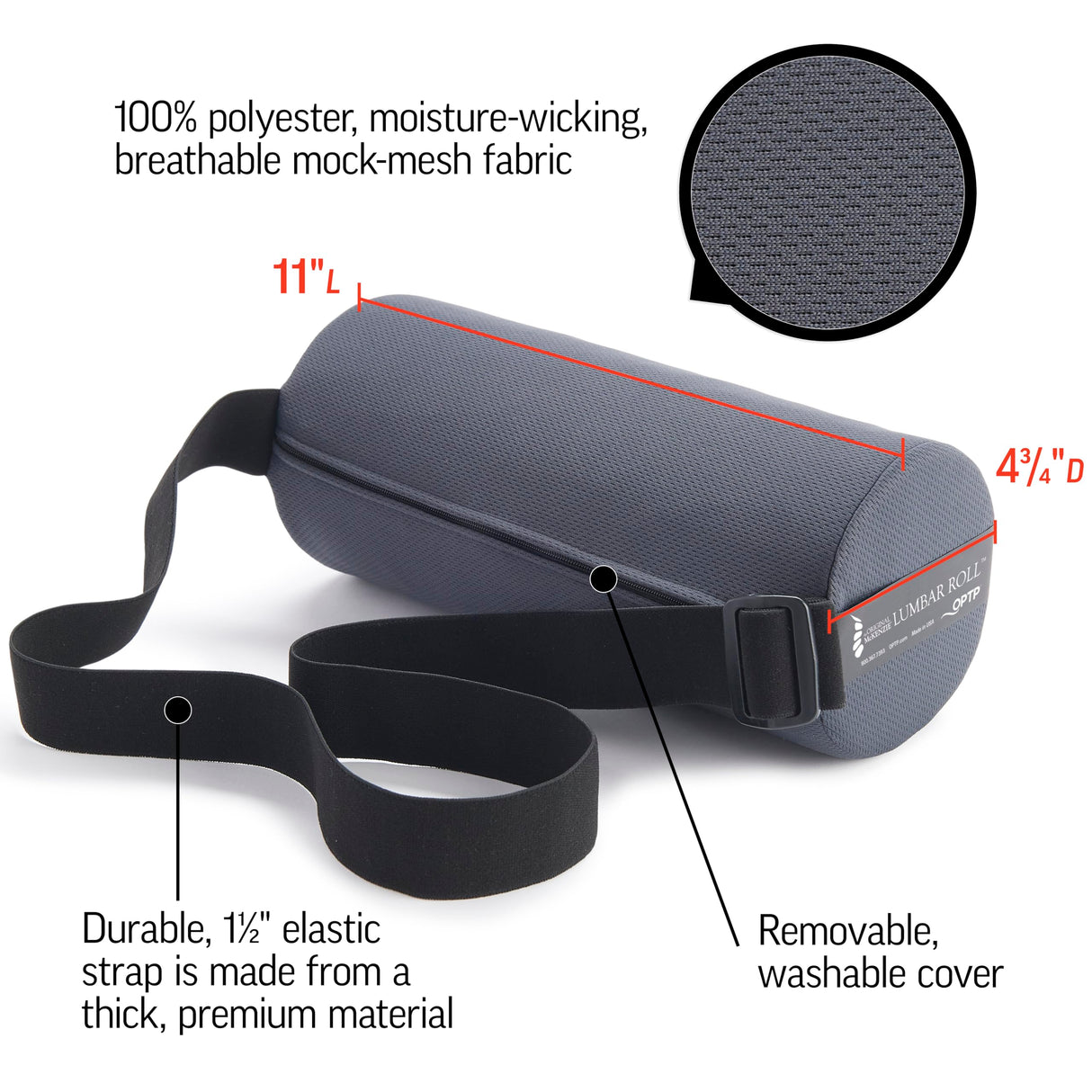 OPTP The Original McKenzie Lumbar Roll – USA-Made Low Back Lumbar Support for Office Chair & Car Seat Back Support Cushion. The Preferred Lumbar Pillow by Physical Therapists - Firm Density