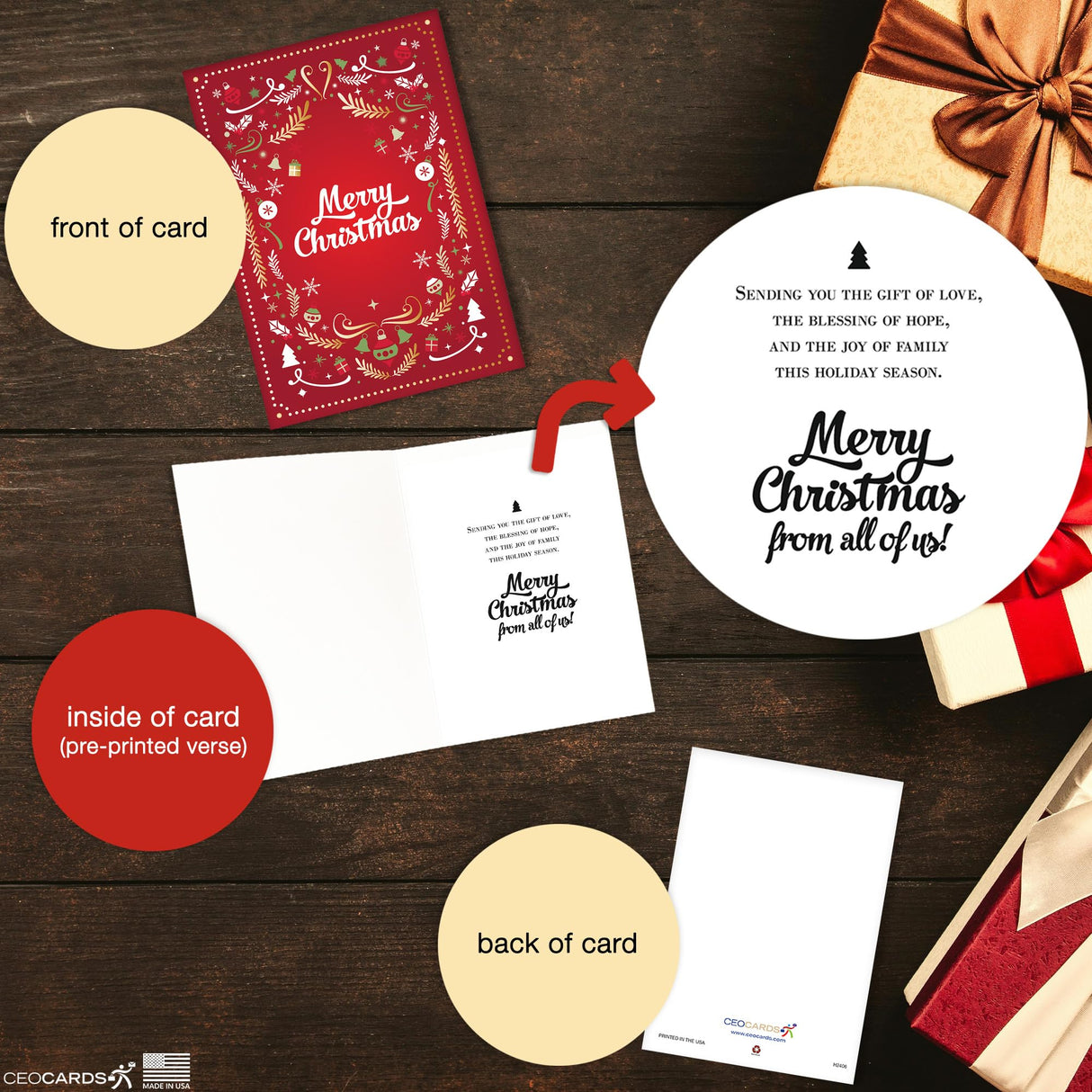 Merry Christmas Cards for Business & Family (Variety Pack 4 Holiday Designs) Greeting Card Set Pack of 20 Holiday Cards with Envelopes (5x7 inch - A7) Office, Work, Employees & Clients VP2405