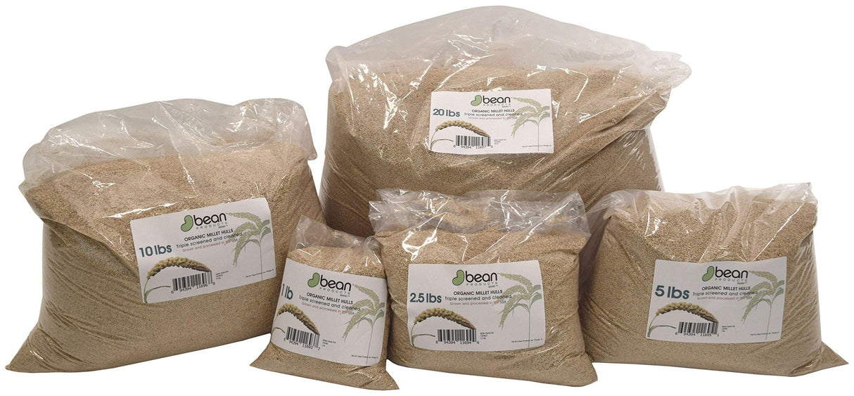 Bean Products Organic Millet Hulls | 100% Organically Grown in The USA | Great for Filling Pillows, Yoga Bolsters, Cushions & More | Chemical Free and Hypoallergenic | 5lbs