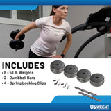 US Weight Adjustable 42LB Dumbbell Set with Spring Clips, 14" Knurled Bars – Made in USA, Essential Home Gym Equipment for Strength Training
