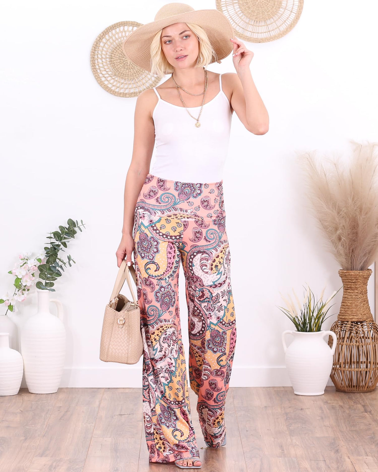 Popana Palazzo Pants for Women Casual Summer Wide Leg Beach Pants Plus Size Made in USA