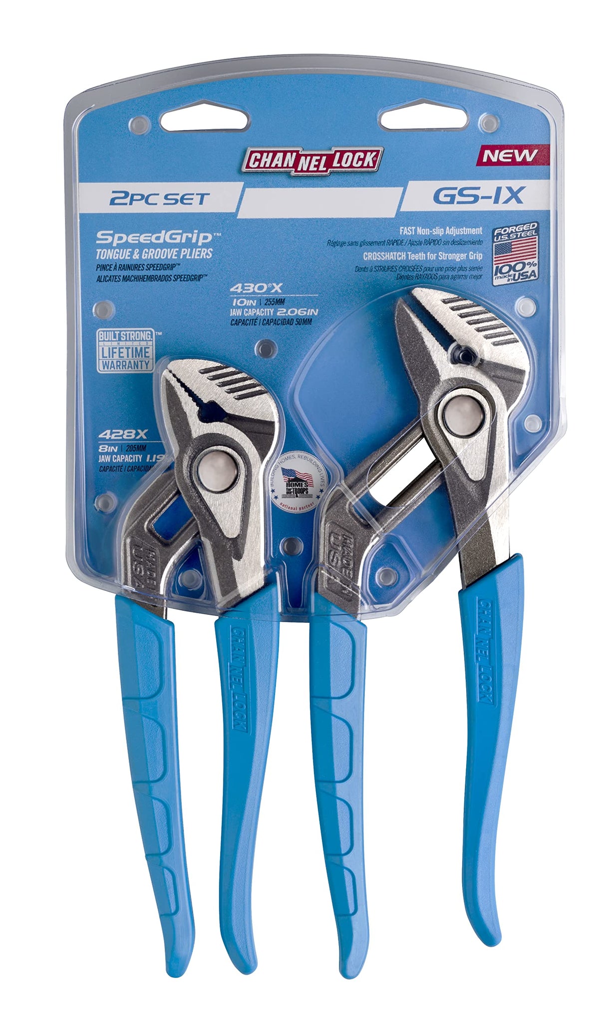 CHANNELLOCK GS-1X 2pc SPEEDGRIP Tongue & Groove Pliers Set, Made in USA, Forged High Carbon Steel