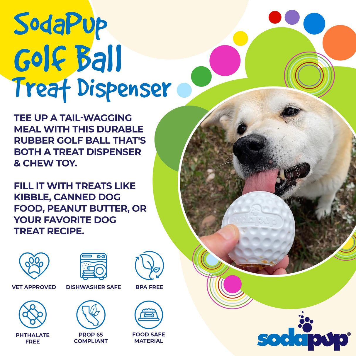 SodaPup Honey Pot – Durable Dog Treat Dispenser & Enrichment Toy Made in USA from Non-Toxic, Pet Safe, Food Safe Natural Rubber Material for Mental Stimulation, Problem Chewing, Calming Nerves, & More