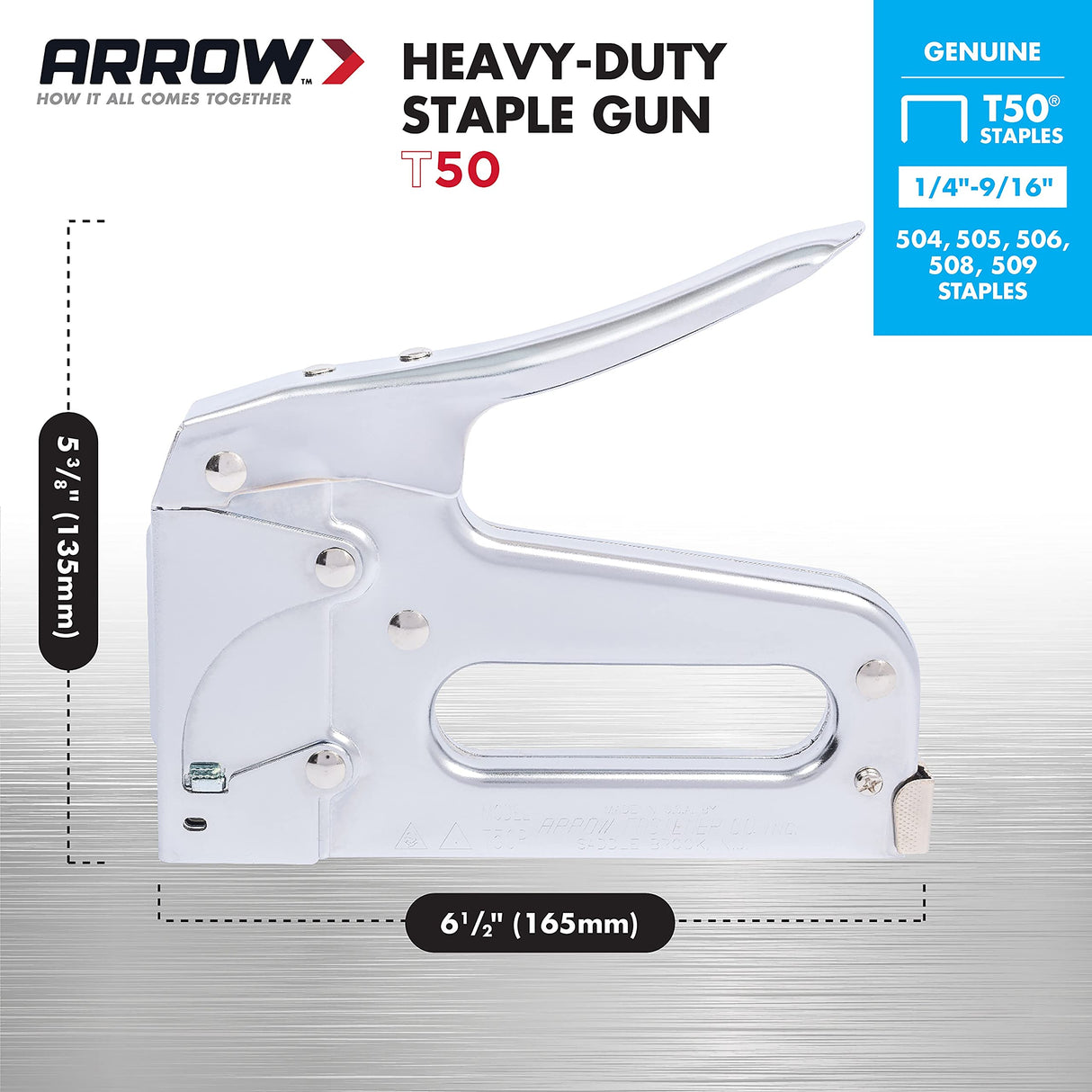 Arrow T50 Heavy Duty Staple Gun for Upholstery, Wood, Crafts, DIY and Professional Uses, Manual Stapler Uses 1/4”, 5/16”, 3/8", 1/2", or 9/16” Staples