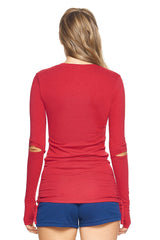 Expert Brand USA-Made Women's MoCA Cotton Blend Long Sleeve V-Neck Shirt