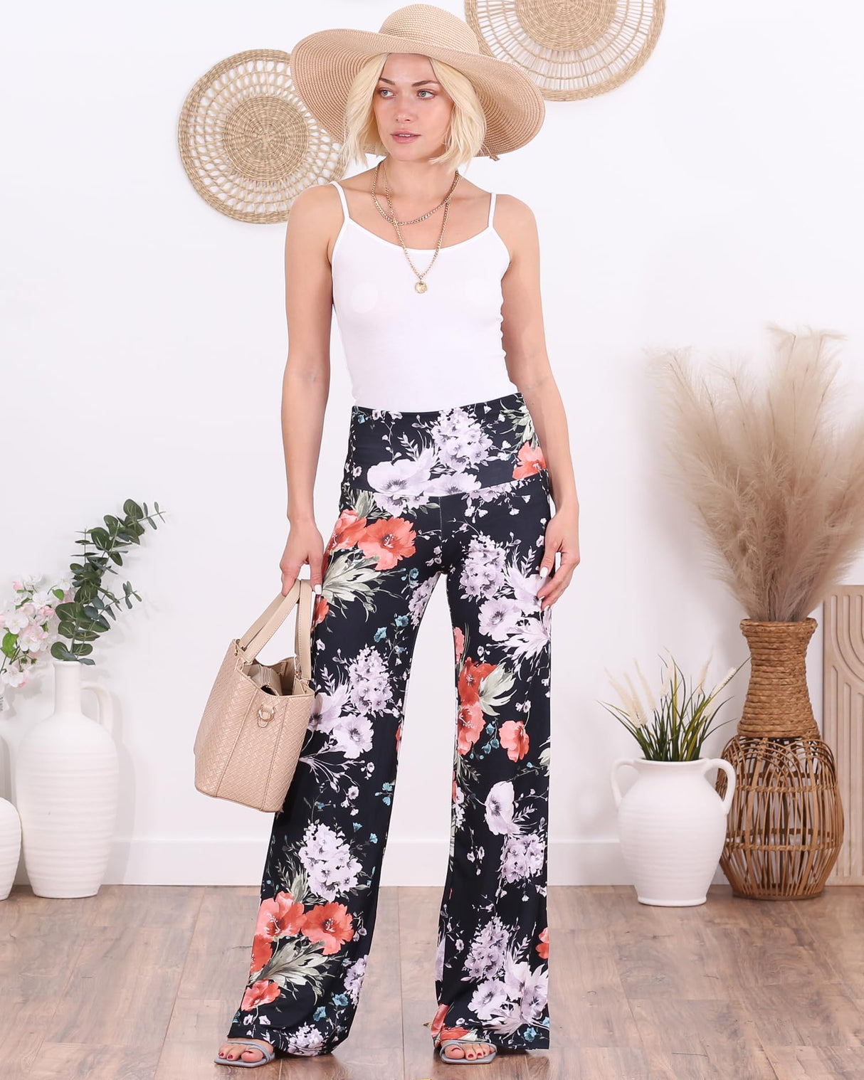 Popana Palazzo Pants for Women Casual Summer Wide Leg Beach Pants Plus Size Made in USA