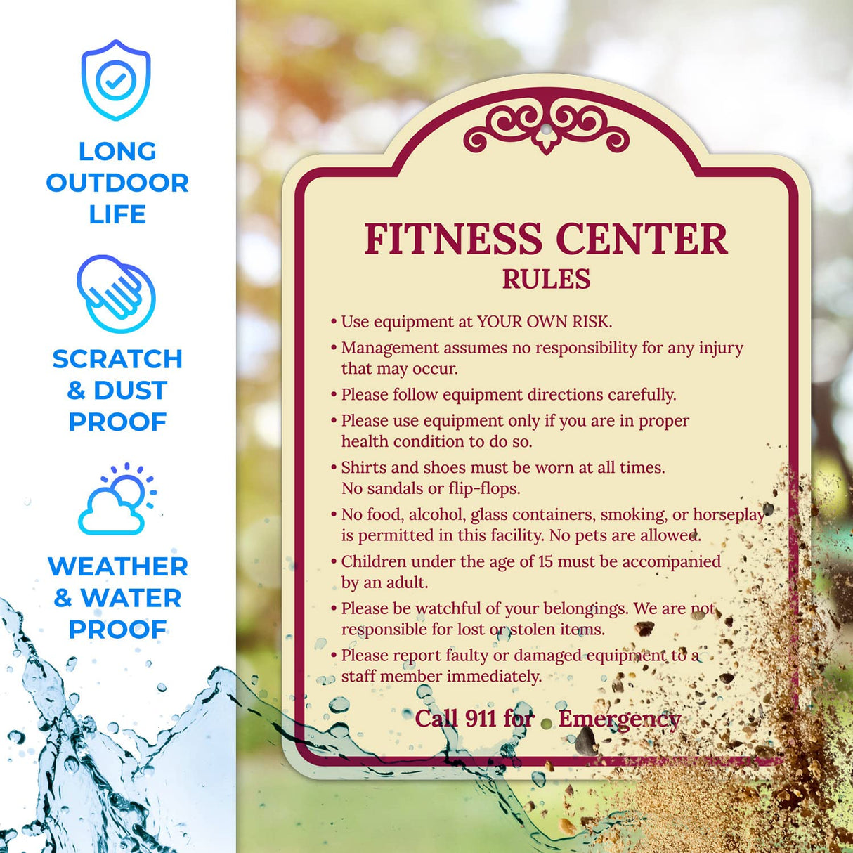 Sigo Signs, Fitness Center Rules Use Equipment at Your Own Risk Décor Sign, Green Light, 12x18 Inches, ACM, Fade Resistant, Made in USA
