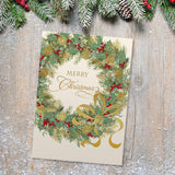 Masterpiece Sparkling Santa Christmas Cards / 16 Festive Holiday Cards Set With White Envelopes / 5 5/8" x 7 7/8" Winter Gold Foil Greeting Cards With Inside Verse/Made In The USA