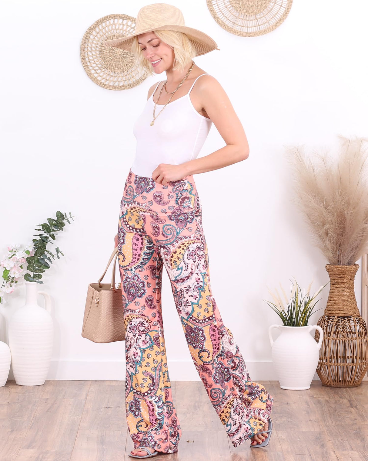 Popana Palazzo Pants for Women Casual Summer Wide Leg Beach Pants Plus Size Made in USA