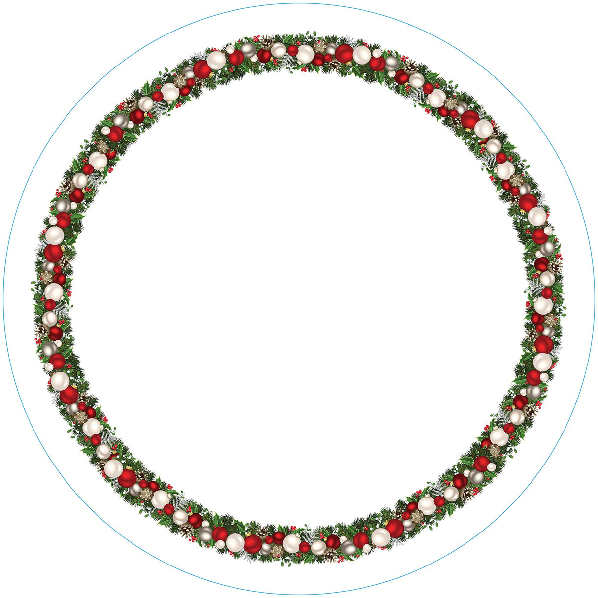 Fabric Textile Products Round Tablecloth, 100% Milliken Polyester, Machine Washable, 90" Round, Christmas Garland Border