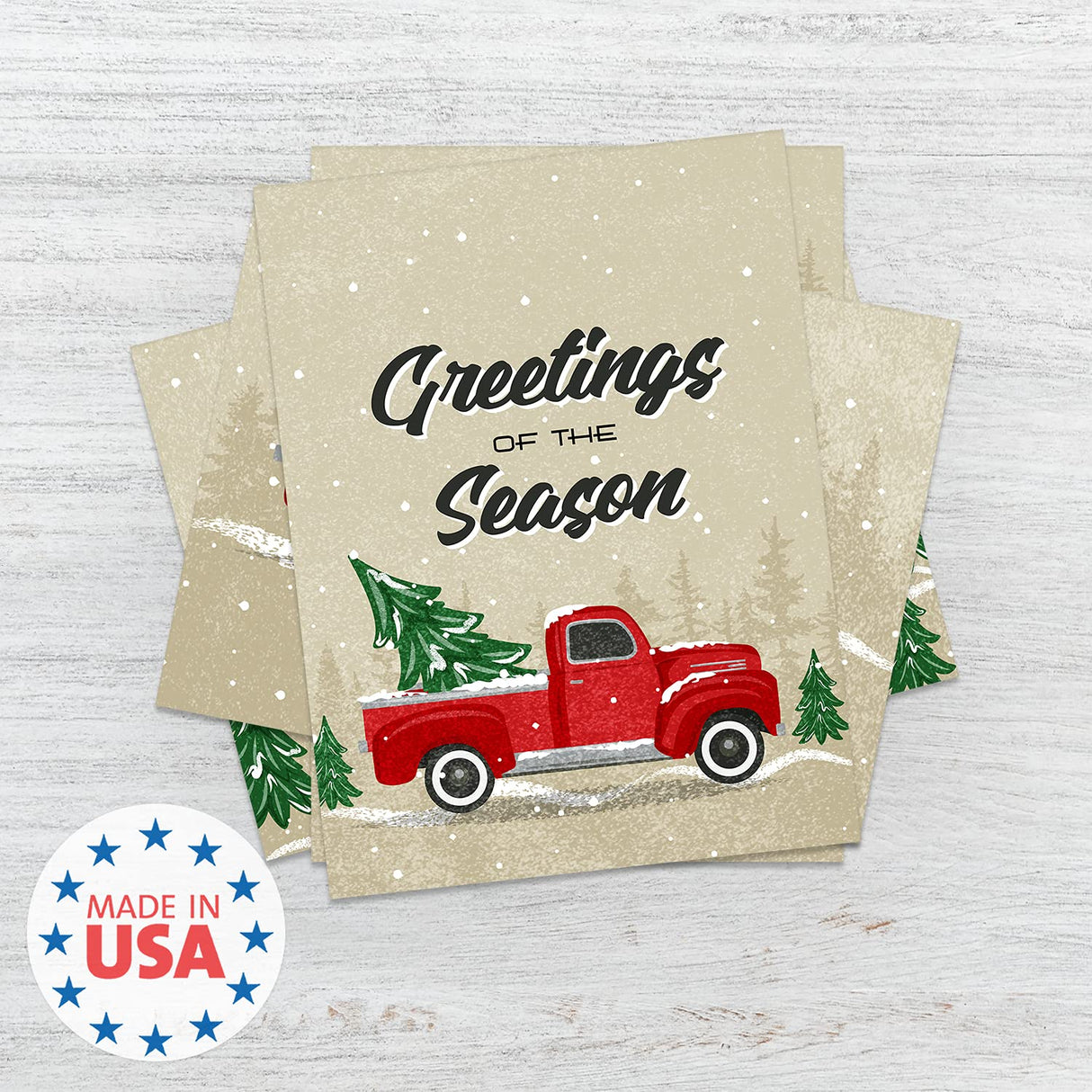 Painted Kraft Style Holiday Cards / 24 Modern Christmas Note Cards With White Envelopes / 4 5/8" x 6 1/4" Illustrated Faux Kraft Greeting Cards / 6 Cheery Winter Designs/Made In The USA